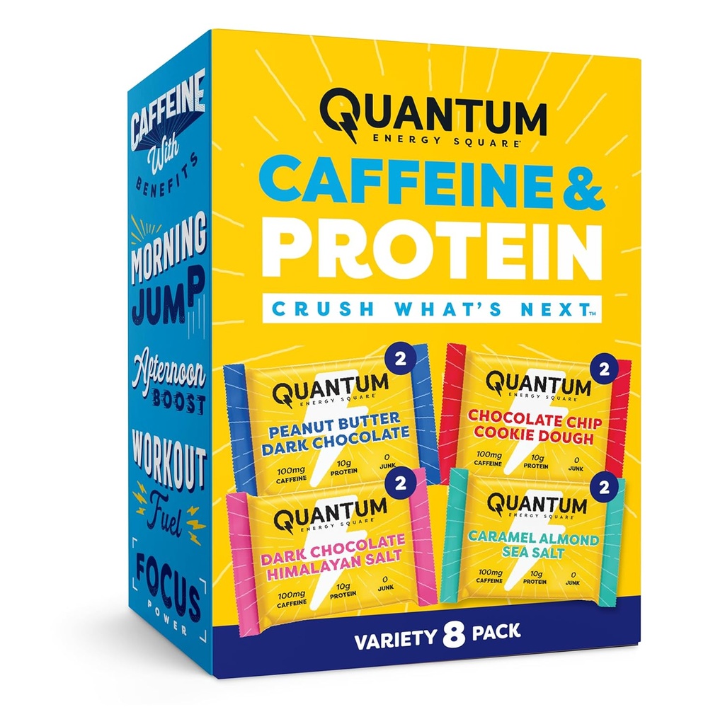 Quantum Energy Square: Energy Bar with Caffeine & 10g Protein. Delicious Healthy Snack On The Go. (Vegan, Gluten-free, Soy-free, Dairy-free) (Variety 8-Pack) 2