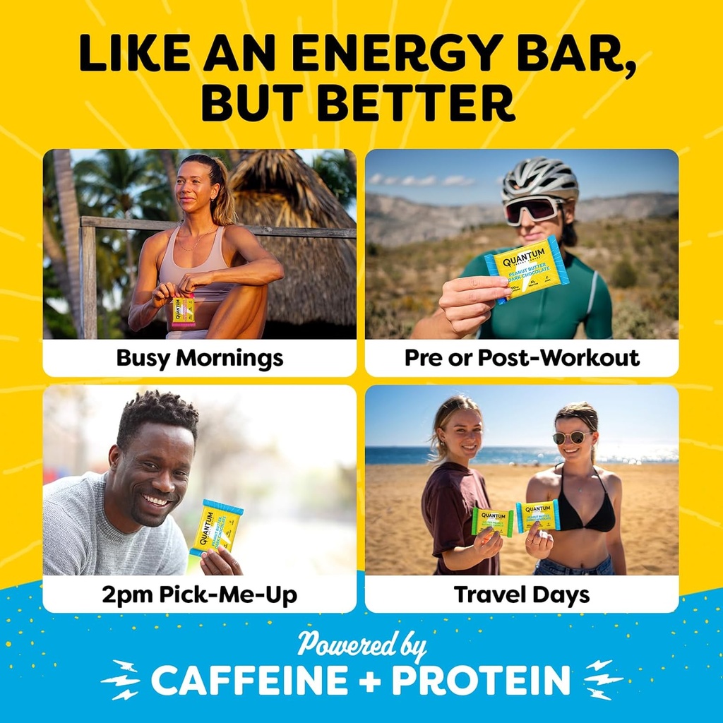 Quantum Energy Square: Energy Bar with Caffeine & 10g Protein. Delicious Healthy Snack On The Go. (Vegan, Gluten-free, Soy-free, Dairy-free) (Variety 8-Pack) 4