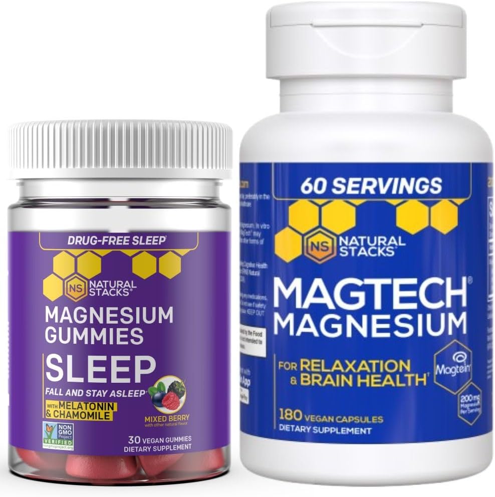 Natural Stacks Magtech Magnesium + Sleep Magnesium Citrate Gummies Bundle - 4 Forms of Magnesium - Supports Relaxation and Brain Health* - 210 Pieces 2