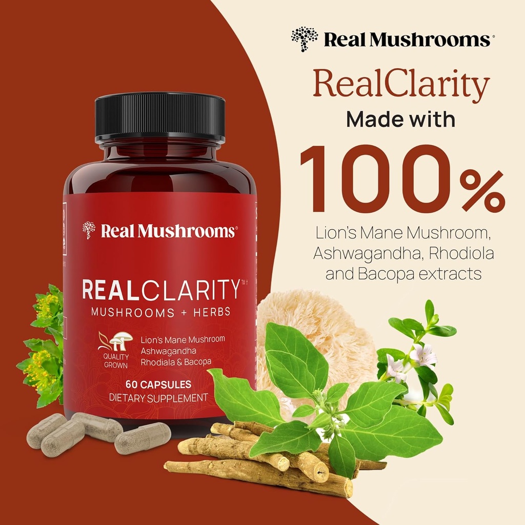 Real Mushrooms RealClarity (60ct) and 5 Defenders (90ct) Capsules Bundle - Mushroom Supplement for Mental Clarity, Focus & Immune Strength - Vegan, Non-GMO, Verified Levels of Beta-Glucans 3