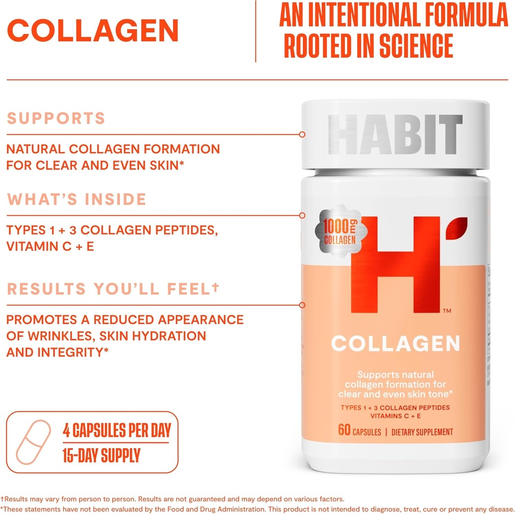 Habit Inner Beauty Bundle - Collagen (60 Capsules) + Hair Skin & Nails (60 Capsules), Supports Skin Hydration & Integrity, Hair & Nail Strength, Non GMO 5