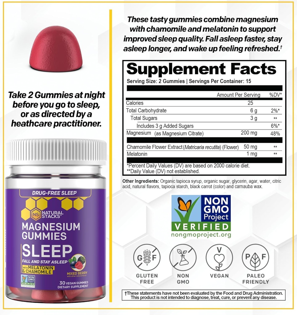 Natural Stacks Magtech Magnesium + Sleep Magnesium Citrate Gummies Bundle - 4 Forms of Magnesium - Supports Relaxation and Brain Health* - 210 Pieces 6