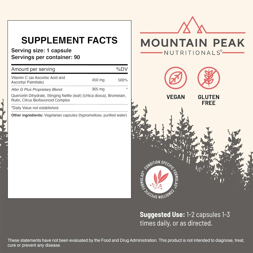 Mountain Peak Nutritionals Aller G Plus - Respiratory, Sinus, & Seasonal Allergy Support - w/Bromelain & Stinging Nettle - Promotes Healthy Immune Function (90 Vegetarian Capsules) 4
