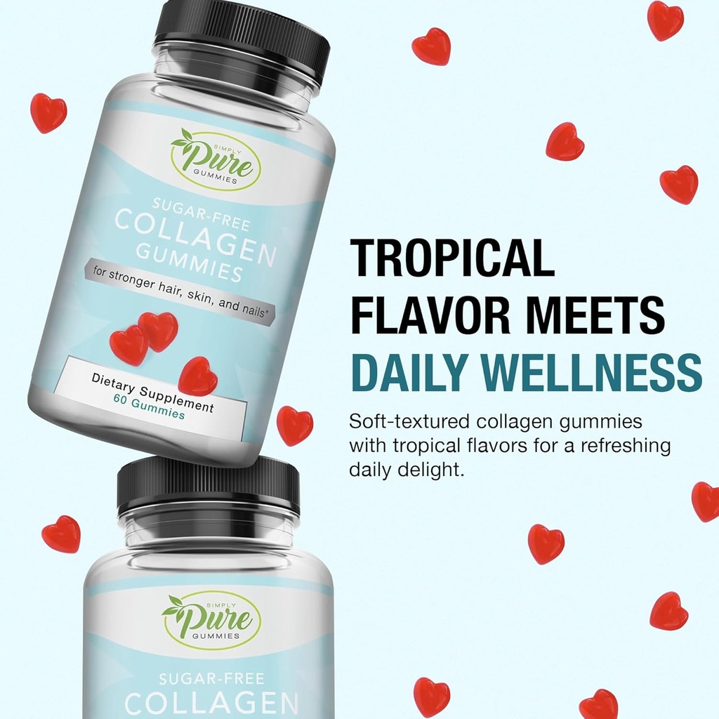 Pure By Nature Collagen Gummies for Women & Men, Sugar-Free Collagen Gummy for Natural Collagen Production, Hair, Skin & Nails Support, Pectin Supplements Chews (60 Count) 4