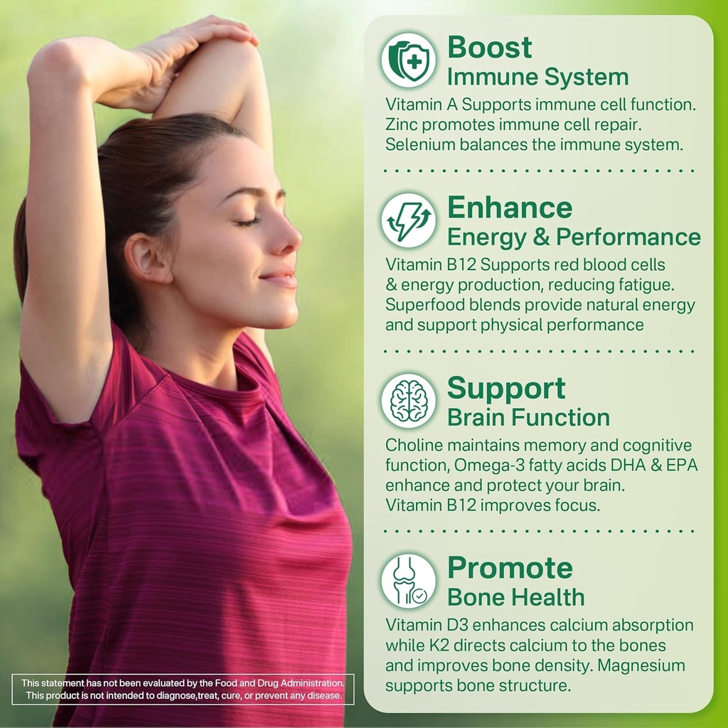 NEVISS Vegan Multivitamin for Women & Men w/Methyl B12, D3 K2, Plant Based Omega 3 (DHA+EPA), Iron, Choline, Zinc, Whole Food Daily Vitamins Gummies for Vegans & Vegetarians, Sugar Free, 60Cts 6