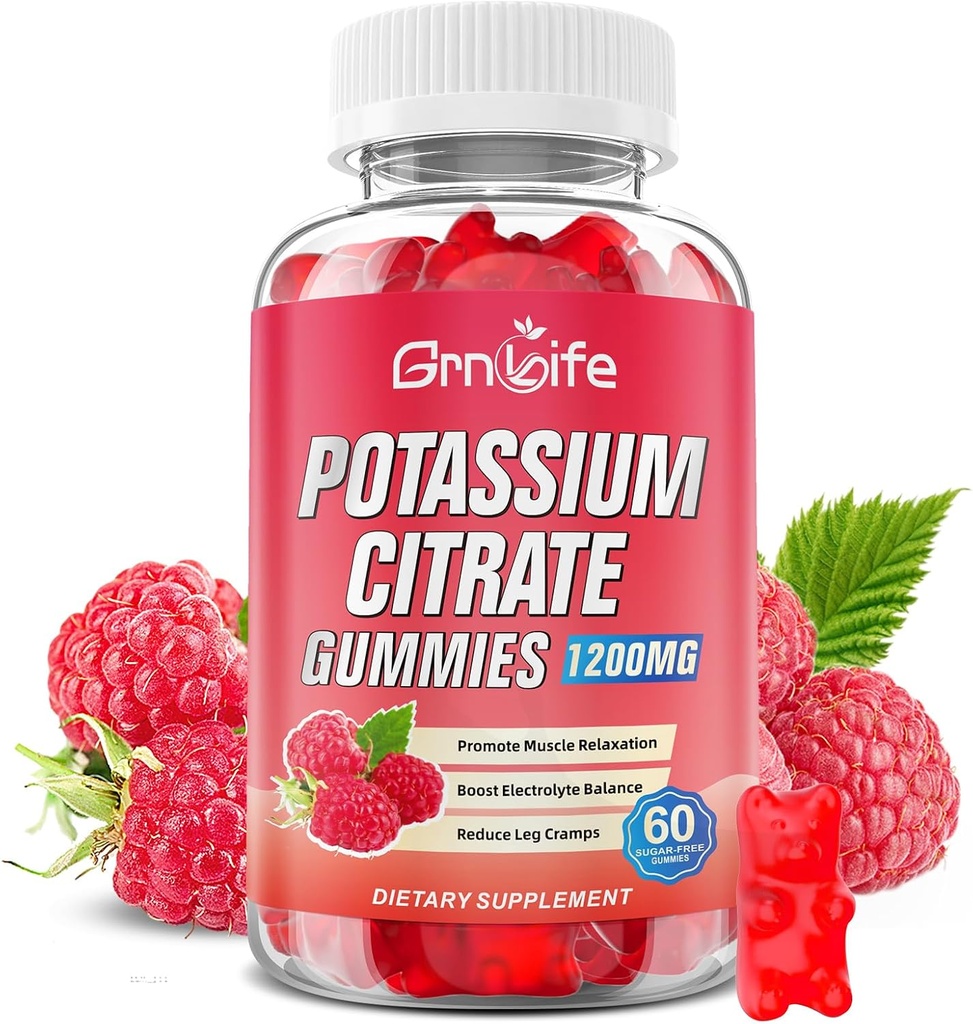 Potassium Citrate Gummies, High Potassium Supplement Gummies 1200mg Support Leg Cramps & Muscle Health, Potassium Gummies for Adults & Kids, Vegan, Raspberry Flavor 60 Count 2
