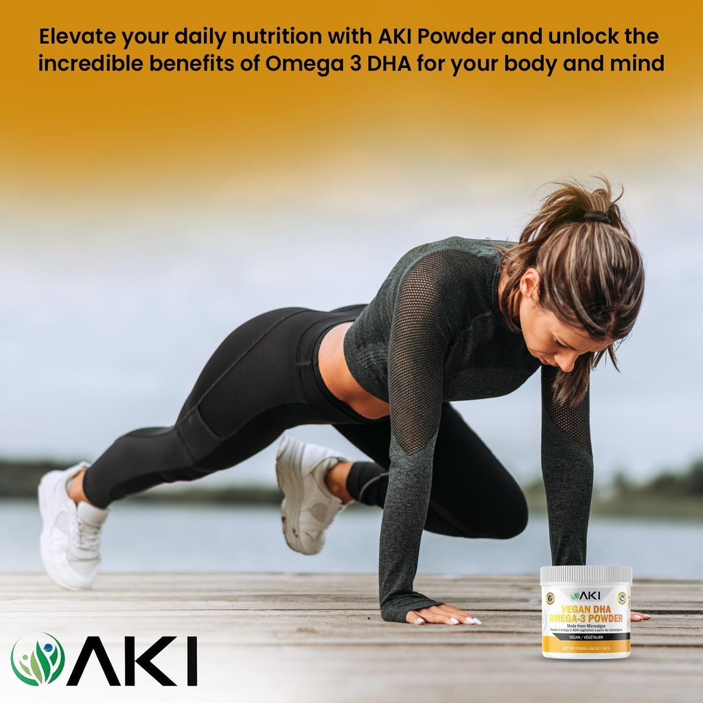AKI Omega 3 DHA Micro Algae Powder Supplements - Plant Based Keto Vitamin - Alternative to Fish or Krill Oil - Vegan & Non-GMO (4.58oz/130g) 6