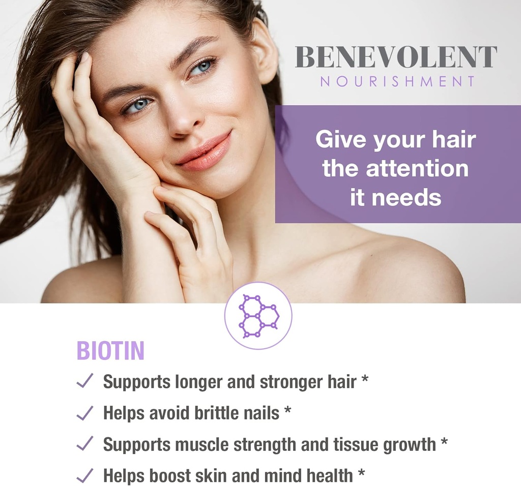 Benevolent Liquid Biotin 5000 mcg - Infused with Coconut Oil for 5X Absorption, Non-GMO & Vegan Friendly Biotin for Hair Growth Glowing Skin and Strong Nails, Hair Growth Products, Biotin Supplement 3