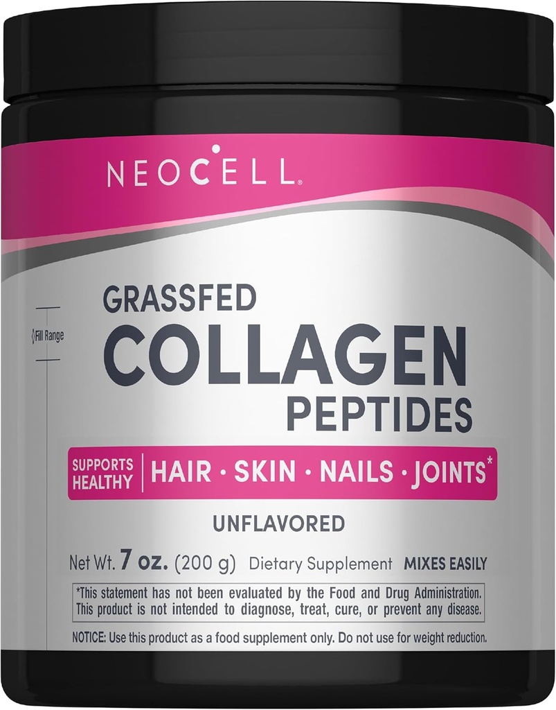 NeoCell Super Collagen Peptides, 10g Collagen Peptides per Serving, Gluten Free, Keto Friendly, Non-GMO, Grass Fed, Healthy Hair, Skin, Nails and Joints, Unflavored Powder, 7 oz., 1 Canister 2