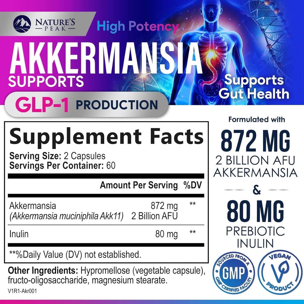 Akkermansia Probiotic Supplement - 2 Billion AFU GLP-1 Supplement with Prebiotic Fiber - Akkermansia Muciniphila GLP-1 Probiotics for Women & Men - Digestive, Gut & Immune Support - 120 Capsules 3