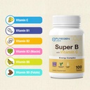 Puregen Labs Super B Energy Complex with Vitamin C - Immune Health, Energy & Nervous System Support - Non-GMO, Gluten-Free 100 Vegetarian Tablets 4