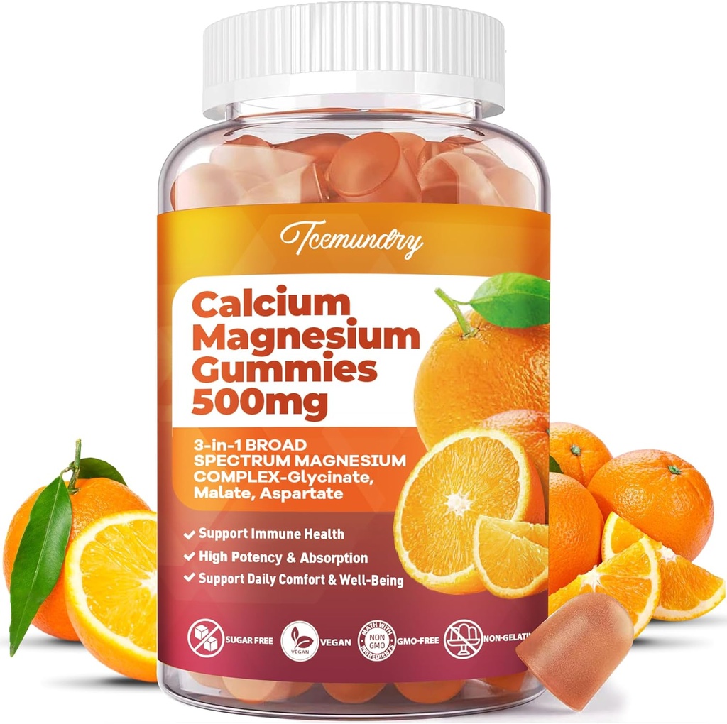 Calcium Magnesium Supplement Gummies for Adults: Calcium Citrate 600 mg with Vitamin D3 & K2 for Women Men - Supports B0ne Strength, Better Zzz, Muscles, Energy & Immune (60 Count) 2