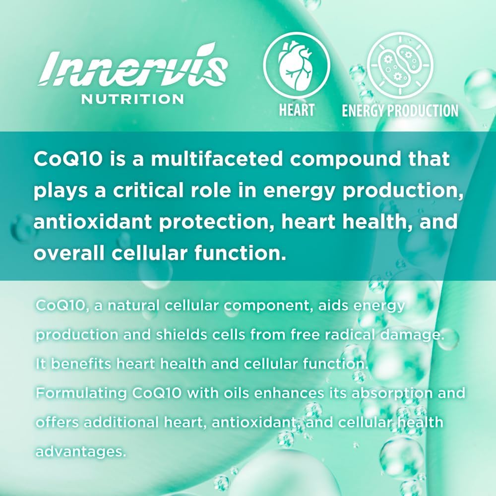 CoQ10 100mg – Heart & Energy Support with Powerful Antioxidant, 120 Softgels, Easy-to-Swallow | Innervis Nutrition 6