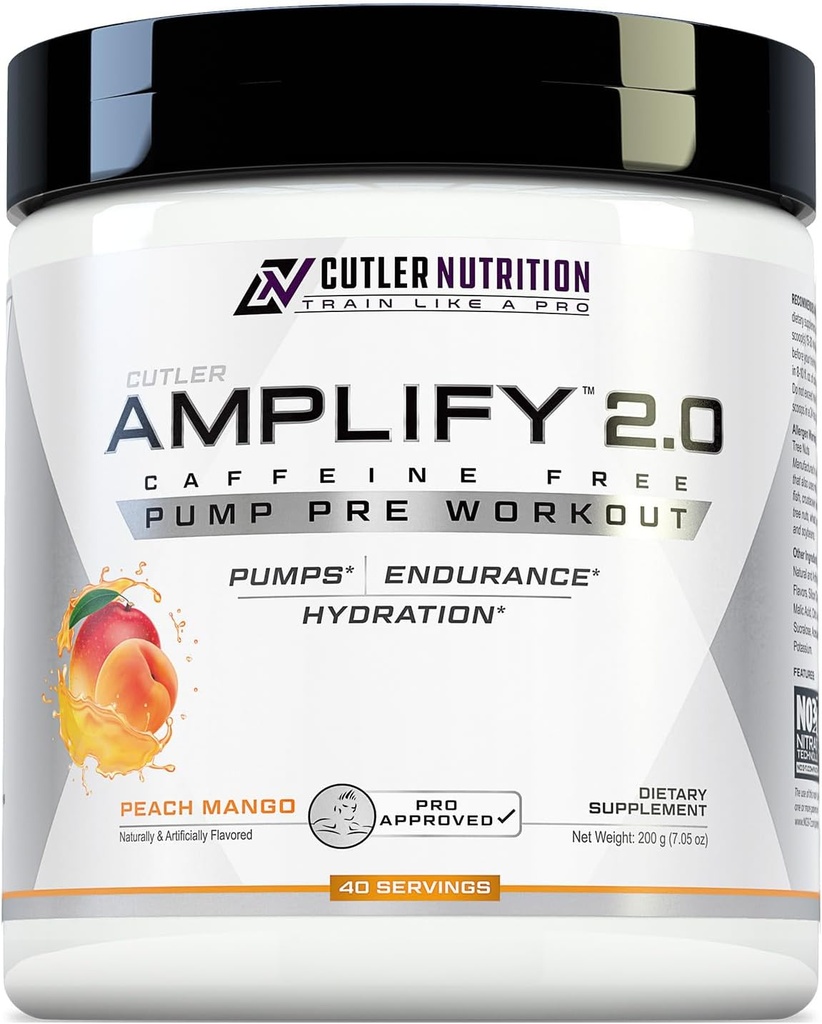 Cutler Nutrition Amplify Pump Pre Workout Caffeine Free Nitric Oxide Booster containing Arginine and Citrulline Pre-Workout for Maximum Pumps 2