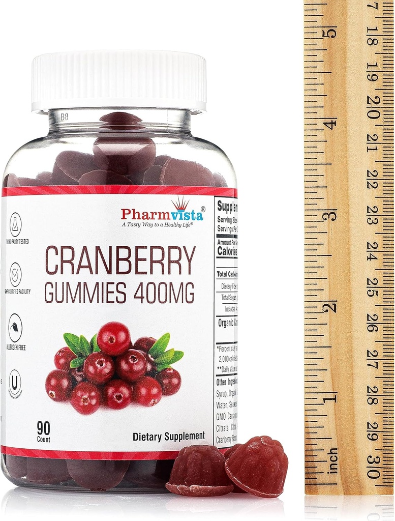 Cranberry Gummies for Kids & Adults 400mg-Gluten Free Allergen Free Nutrient Rich Vegan Supplement -Cranberry Chews-90 Count 4