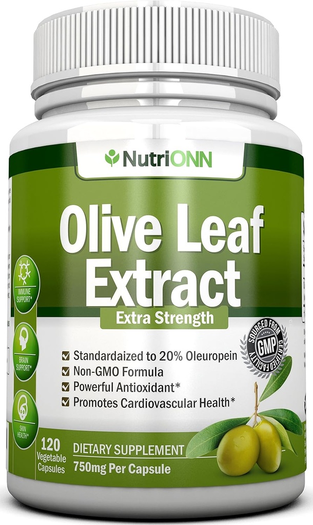 Olive Leaf Extract - 750 Mg - 120 Capsules - Extra Strength - 20% Oleuropein - Non-GMO Formula - Premium Quality From Pure Olive Leaves - Powerful Antioxidant - Great for Heart, Skin and Brain 2