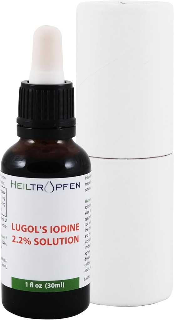 2X 2.2% Lugol's Iodine Solution 2x1 Fl Oz - 2x30 ml | Pharmaceutical Grade Ingredients | Lugols Solution Made with Iodine and Potassium Iodide | Set of Two Bottles | Heiltropfen® 6