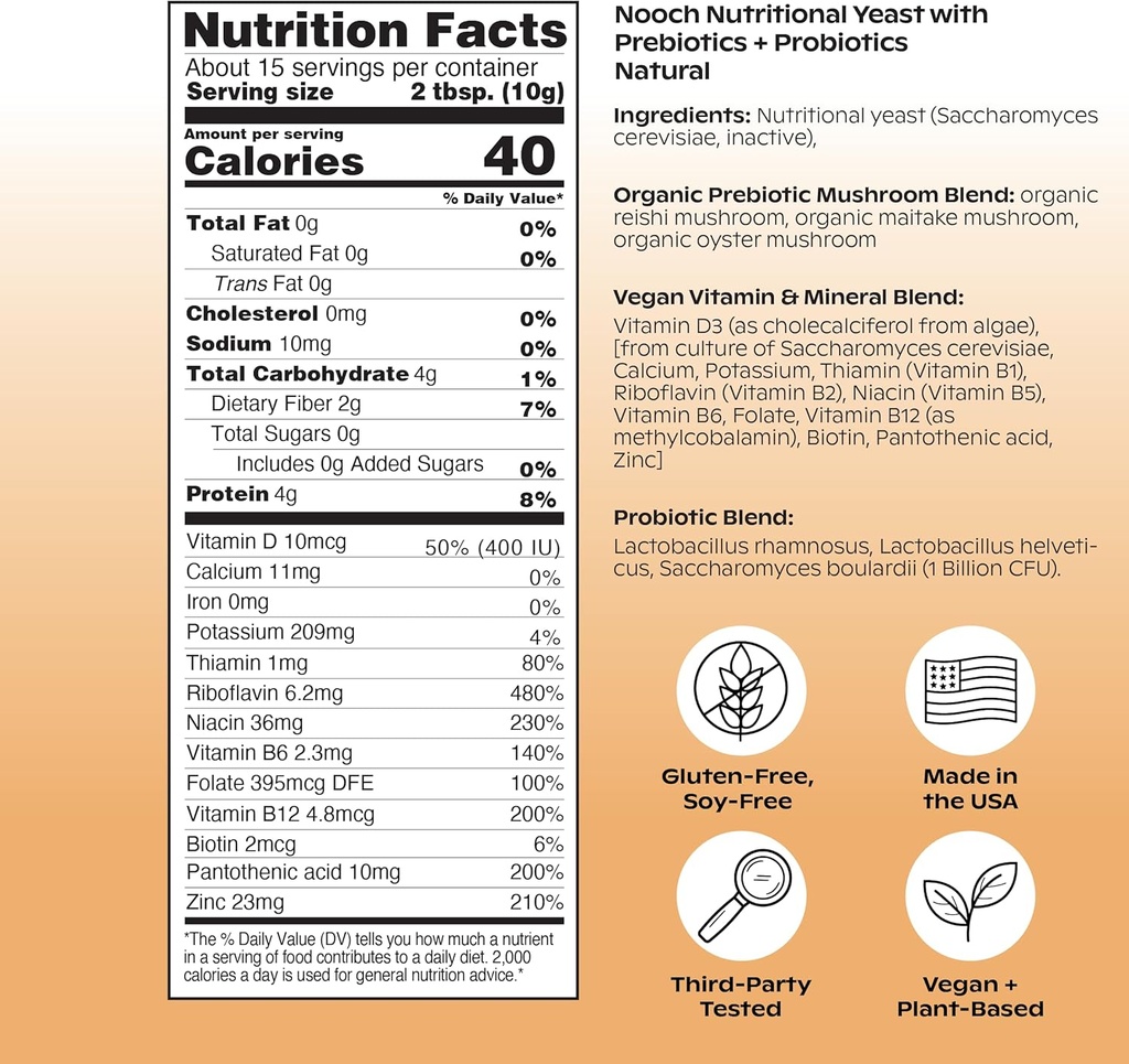 wholier Nutritional Yeast Flakes with Prebiotics & Probiotics for Gut Health. Methylcobalamin Vitamin B12 & Vitamin D3. Vegan Cheesy Seasoning. (5.3 oz.) (Natural) 6