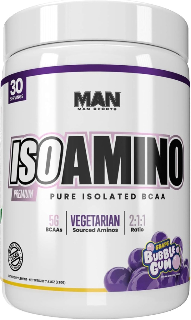 Man Sports ISO-Amino Pure Isolated BCAAs - Build Lean Muscle - Branched Chain Amino Acids Powder - Keto BCAA - Accelerate Recovery - 210 Grams, 30 Servings - Grape Bubble Gum 2