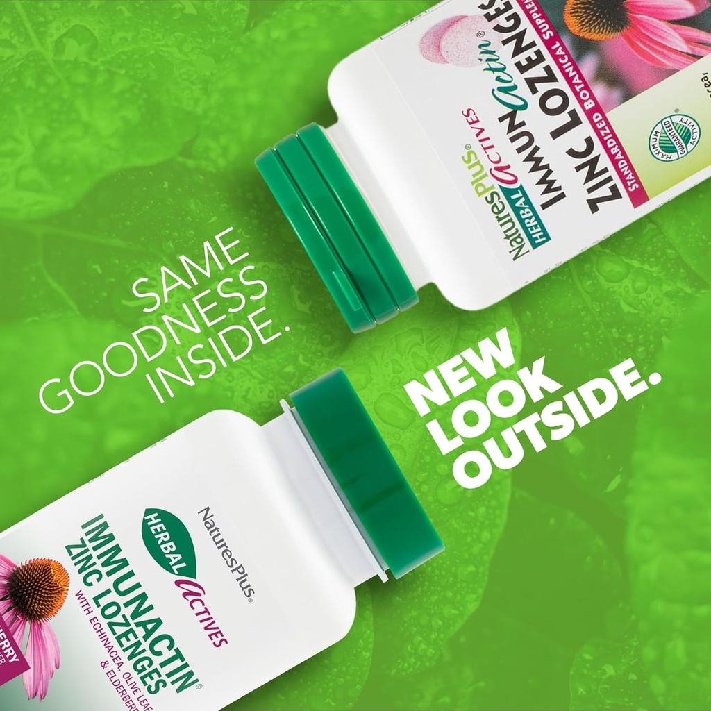 NaturesPlus Herbal Actives ImmunActin Zinc Lozenges - 10 mg Zinc, 60 Vegan Lozenges - Wild Cherry Flavor - Immune Booster with Echinacea & Elderberry - Vegetarian, Gluten-Free - 60 Servings 3