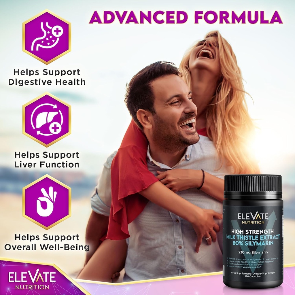 ELEVATE NUTRITION Milk Thistle - 288 mg, 80% Silymarin Extract - 120 Vegan Capsules - Dietary Health Supplement May Support Liver Wellness & Digestive Comfort 4