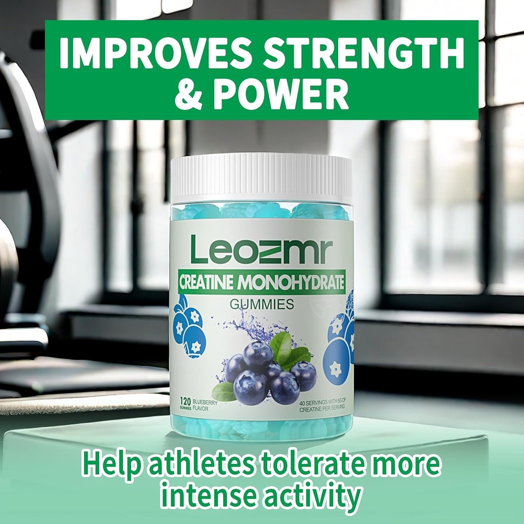 Creatine Monohydrate Gummies 5000mg for Men & Women, Chewables Creatine Monohydrate Supplement(120 Count)- Blueberry 120 Gummies 5