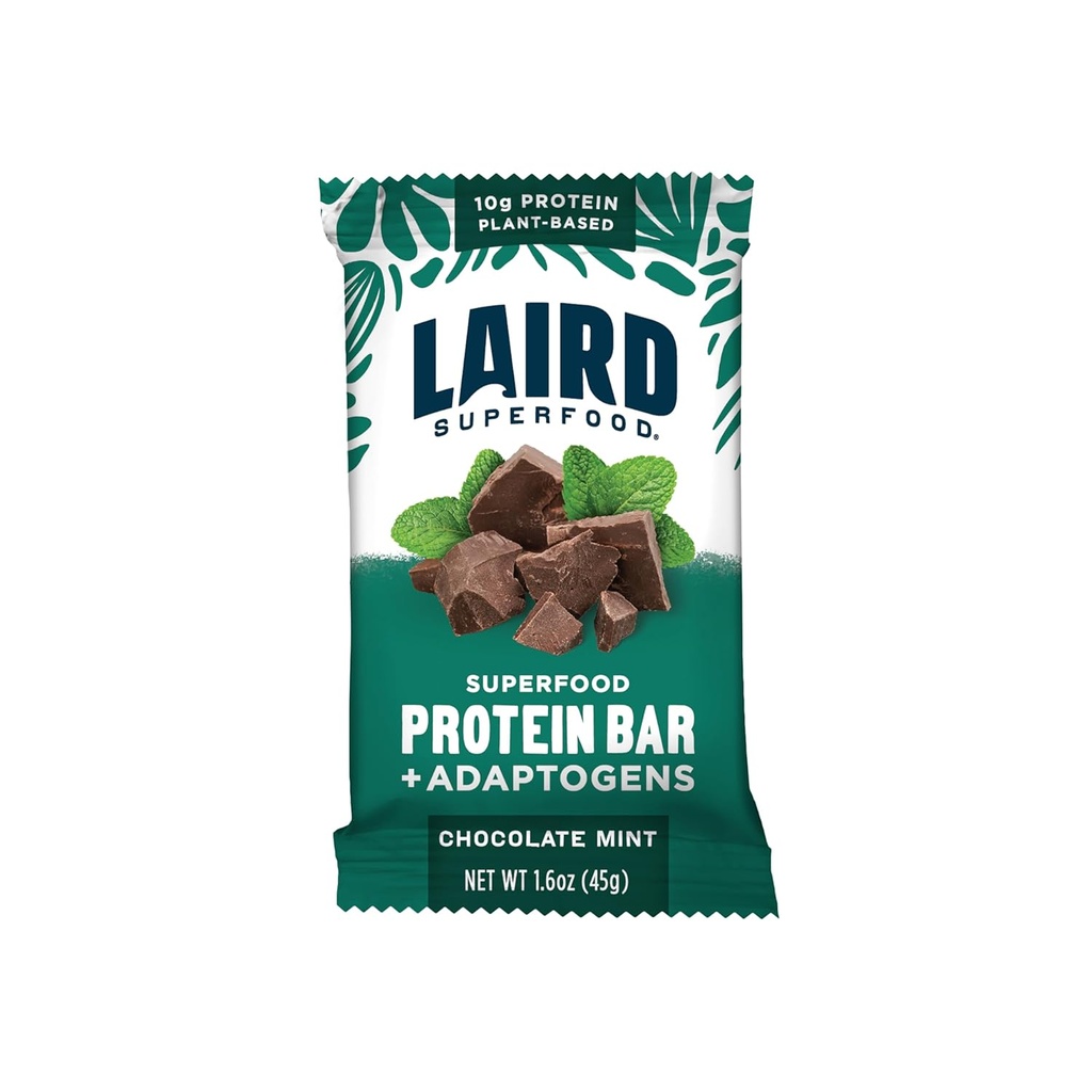 Laird Superfood Functional Protein Bars – Protein Bar but Better with Real Ingredients, Functional Mushrooms 10g Plant-Based Protein, 6g Fiber - Non-GMO - Mint Chocolate, 10 Count (Pack of 1) 2