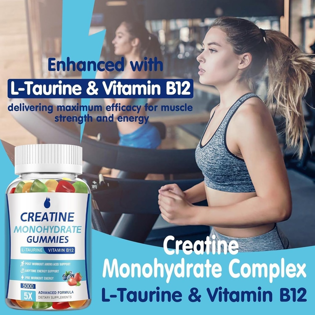 Creatine Monohydrate Gummies 5000mg Creatine for Women & Men 2 Packs, Creatine Monohydrate Chew for Boost Focus, Muscle Strength, 5g Creatine Monohydrate per Serving, Sugar Free, Vegan 3