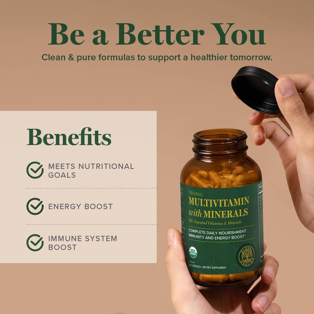 Global Healing Center - USDA Organic Multivitamin for Women & Men - Vitamins Include A, C, D, & More for Your Overall Health & Wellness Needs - Complete Daily Multi Vitamin Nourishment (120 Capsules) 5