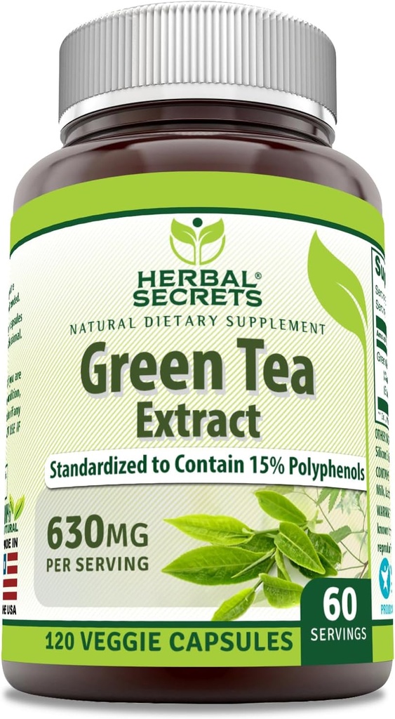 Herbal Secrets Green Tea Extract 630 Mg Per Serving | Veggie Capsule Supplement | Non-GMO | Gluten Free | Made in USA (1 Pack, 120 Count) 2
