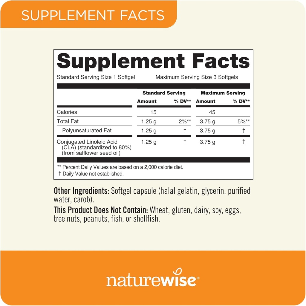 NatureWise CLA 1250 - Conjugated Linoleic Acid Supplement for Women and Men, Not Stimulating, Supports Healthy Weight, Fitness Goals - Non-GMO, Gluten Free - 180 Softgels[2-Month Supply] 4