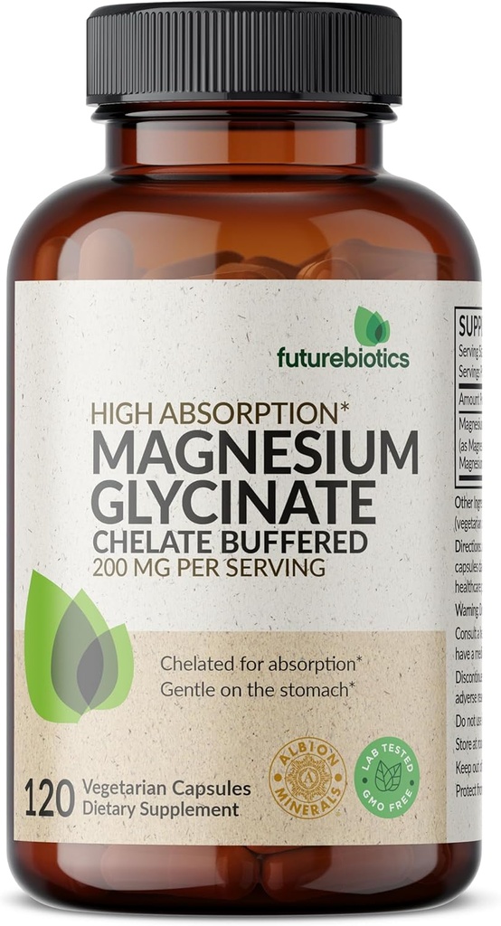 Futurebiotics Magnesium Glycinate 200 MG per Serving Chelated for High Absorption, Gentle On Stomach, Non-GMO, 120 Vegetarian Capsules 5