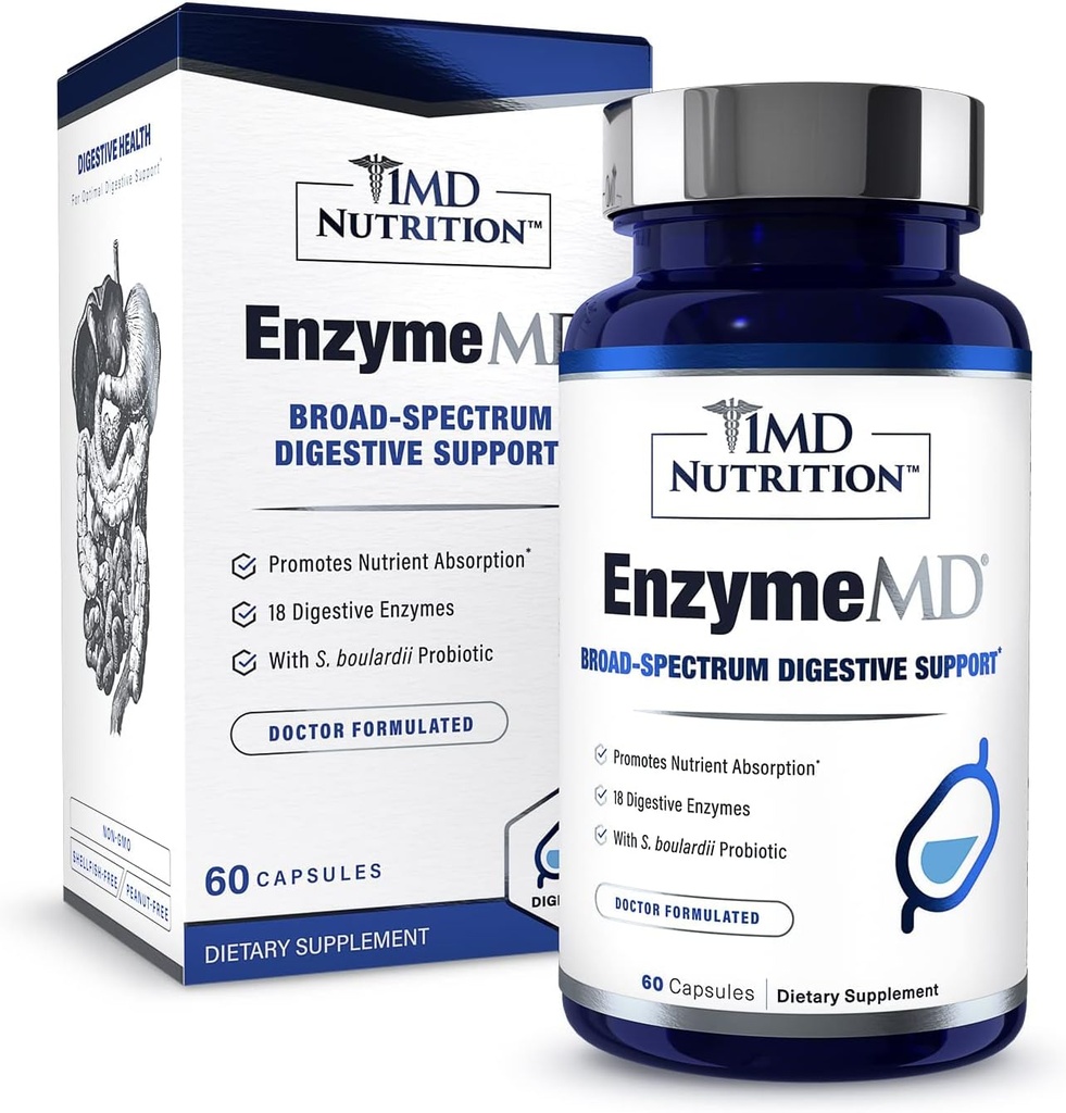 1MD Nutrition EnzymeMD - Digestive Enzymes Supplement - Doctor Formulated | 18 Plant-Based Enzymes - Gas & Bloating Support | 60 Capsules 2