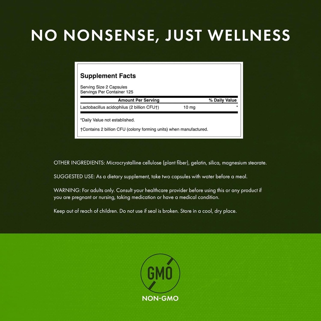Swanson Lactobacillus Acidophilus - Probiotic Supplement Supporting Digestive Health with 1 Billion CFU Per Capsule - Promotes Bowel and GI Tract Health - (250 Capsules) 4 Pack 4