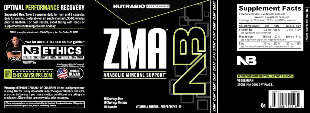 NutraBio ZMA Supplements for Men & Women- Zinc Magnesium Supplements to Support Hormone Levels, Peak Performance, Sleep, Muscle Recovery, Immune Health, 180 Ct. 5