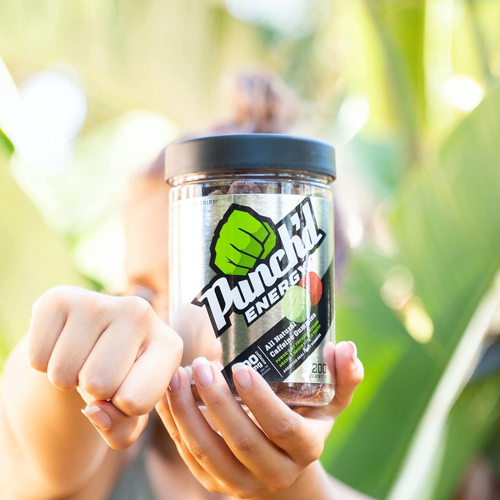Punch'd Energy Natural Caffeine Gummies (200 Count Value Jar) 100mg of Caffeine per 10 Gummies, Clean Label, Ultra Low Glycemic, Low Calorie, Vitamin C 3