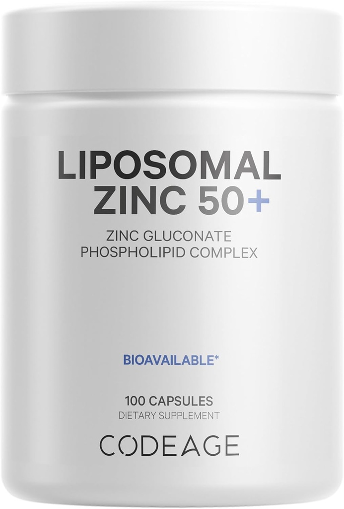 Codeage Liposomal Zinc Supplement – 3 Month Supply – One Per Day - 50 mg Zinc Gluconate Vitamin Pills - Essential Mineral Supplements Zinc Plus Liposomal Delivery Matrix - Vegan Non-GMO - 100 Capsules 2