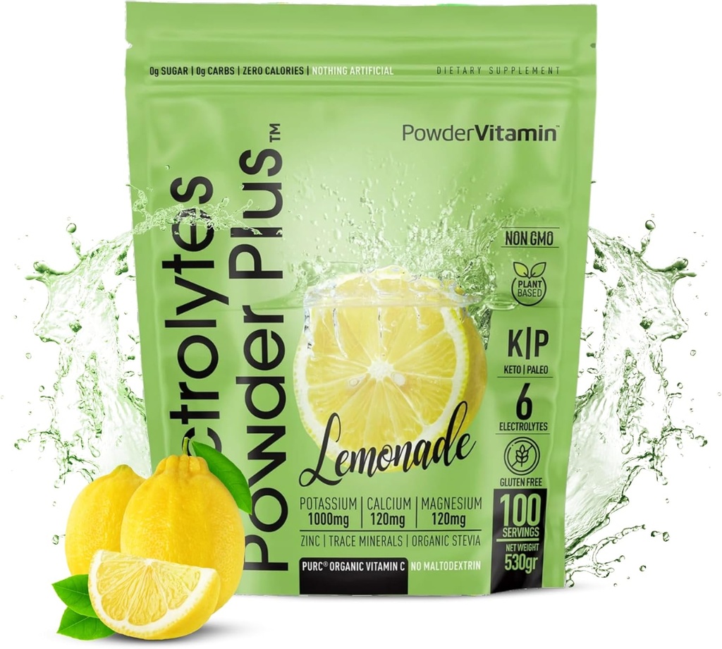 PowderVitamin Electrolytes Powder Plus Keto, Lemonade (100 Servings) 0 Sugar, No Maltodextrin,1000mg Potassium,120mg Calcium,120mg Magnesium,Organic Vitamin C,Zero Calories, Energy Hydration Powder 2