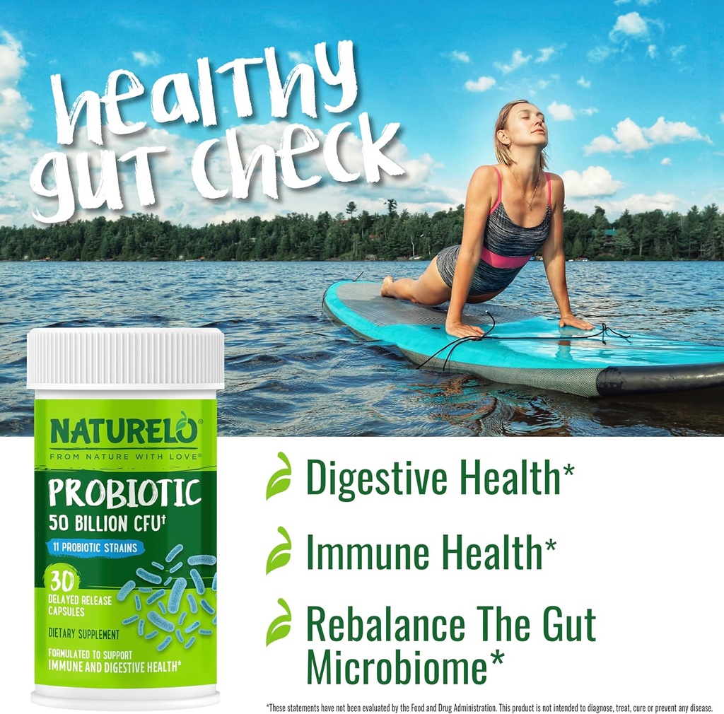 NATURELO Probiotics for Digestive Health - 50 Billion CFU, 11 Strains Daily Supplement - Boosts Immune System, Delayed Release, 30 Vegetarian Capsules 5