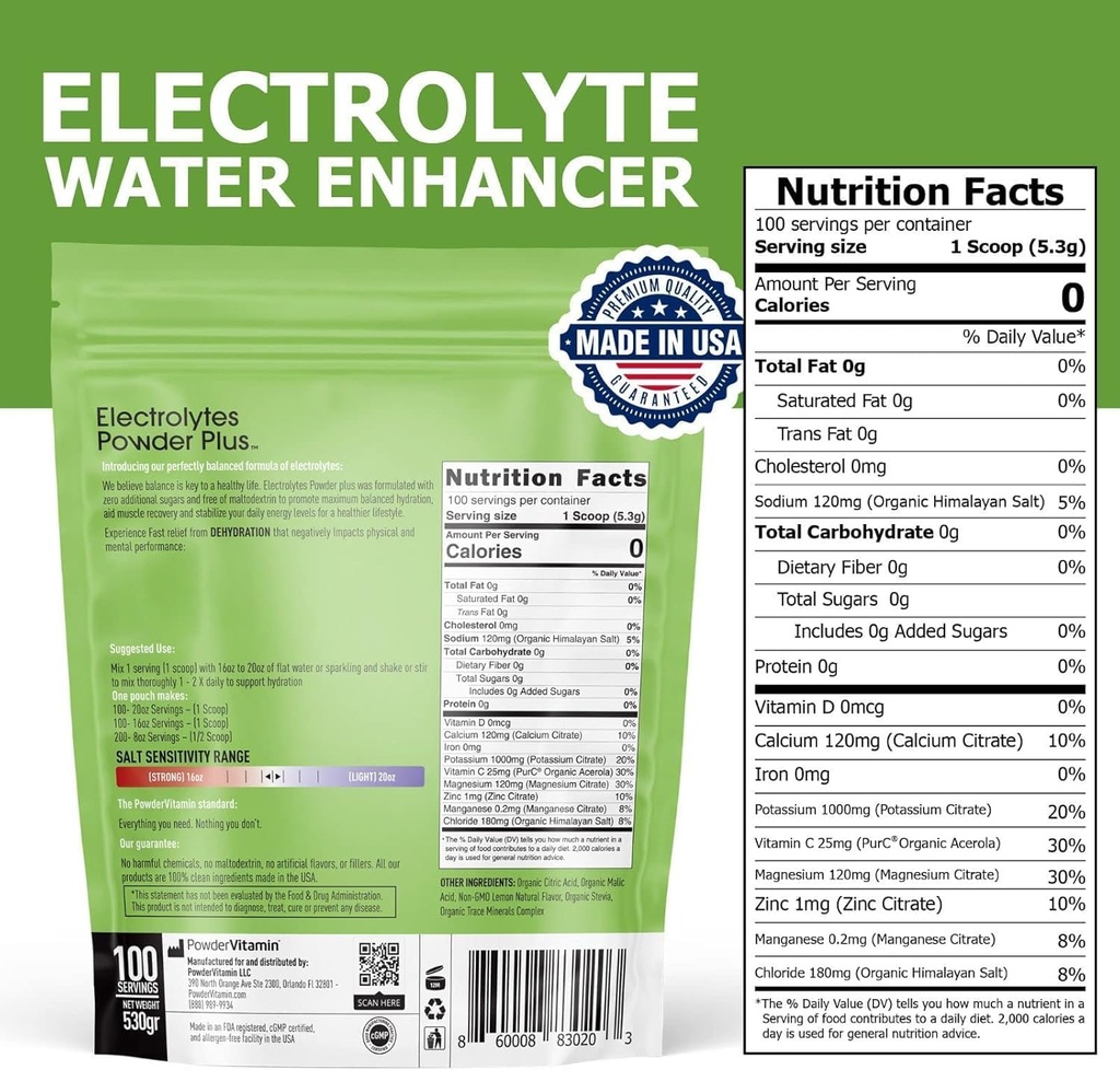 PowderVitamin Electrolytes Powder Plus Keto, Lemonade (100 Servings) 0 Sugar, No Maltodextrin,1000mg Potassium,120mg Calcium,120mg Magnesium,Organic Vitamin C,Zero Calories, Energy Hydration Powder 6