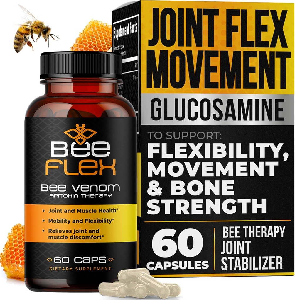 Bee Flex Joint Support Supplements - Glucosamine & Turmeric for Joint & Muscle Health, Enhanced Mobility, Flexibility, and Comfort - Natural Cartilage Support Complex - 60 Capsules (1) 2
