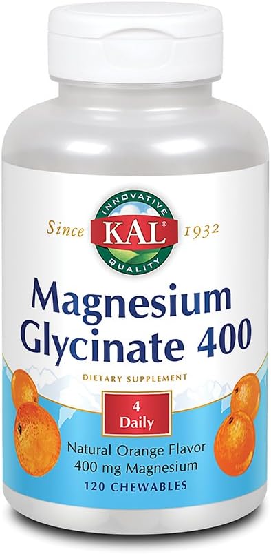 KAL® Magnesium Glycinate 400 mg | Chelated Magnesium Supplement | High Absorption, Gentle Digestion | Sugar Free Natural Orange Flavor | 120 Chewables 2