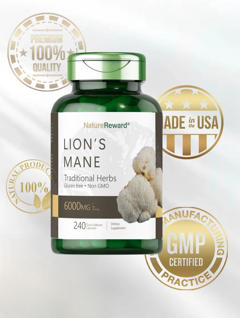 Lion's Mane 6000MG, Promotes Mental Clarity, Focus and Memory, Mushroom Supplement, Unflavored, 240 Capsules 5