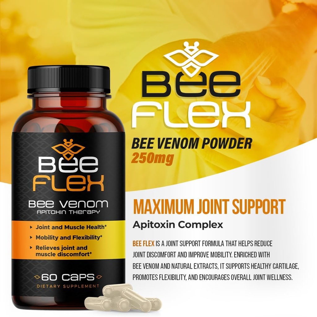 Bee Flex Joint Support Supplements - Glucosamine & Turmeric for Joint & Muscle Health, Enhanced Mobility, Flexibility, and Comfort - Natural Cartilage Support Complex - 60 Capsules (1) 3