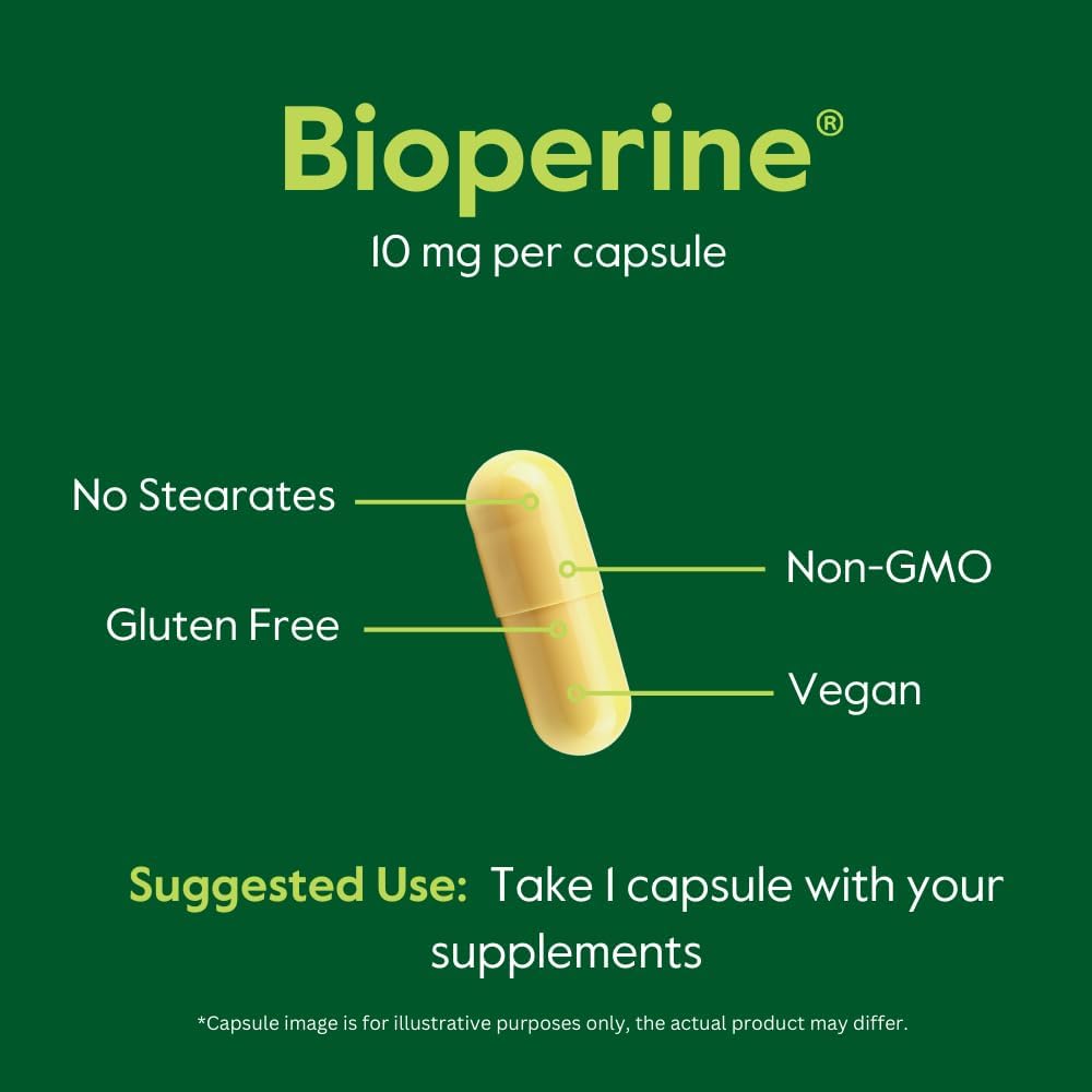 Bioperine 10mg (120 Vegetarian Capsules) - No Stearates - Vegan - Non GMO - Gluten Free - Absorption Enhancer 6