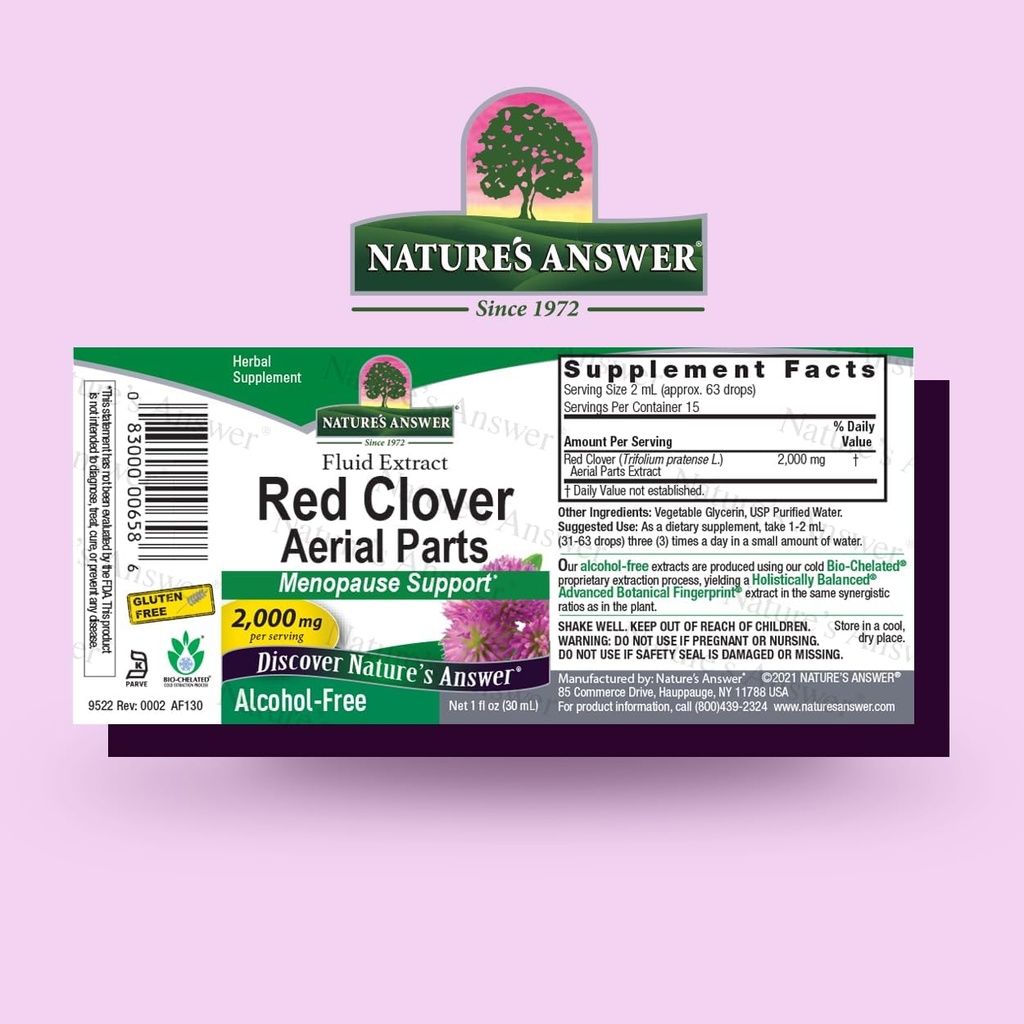 Nature's Answer Red Clover Extract 1 Ounce - Alcohol Free, Women Wellness, Female Support Supplement with Daily Sevrings Extract, Kosher, Gluten Free, Made in USA 3