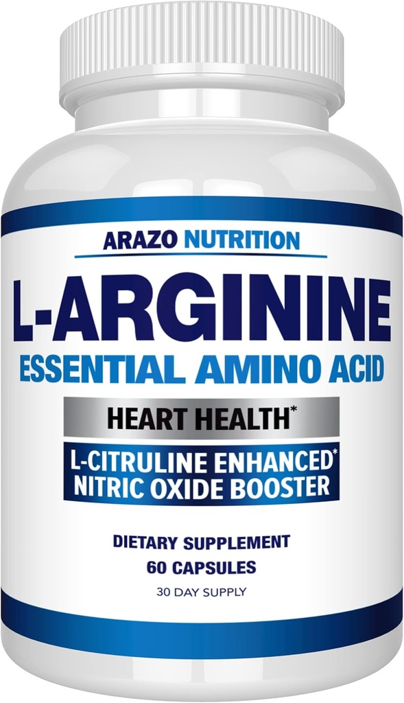 Arazo Nutrition Premium L Arginine - 1340mg Nitric Oxide Booster with L-Citrulline & Essential Amino Acids for Muscle Gain and Energy - Powerful NO Booster to Train Longer & Harder – 60 Capsules 2