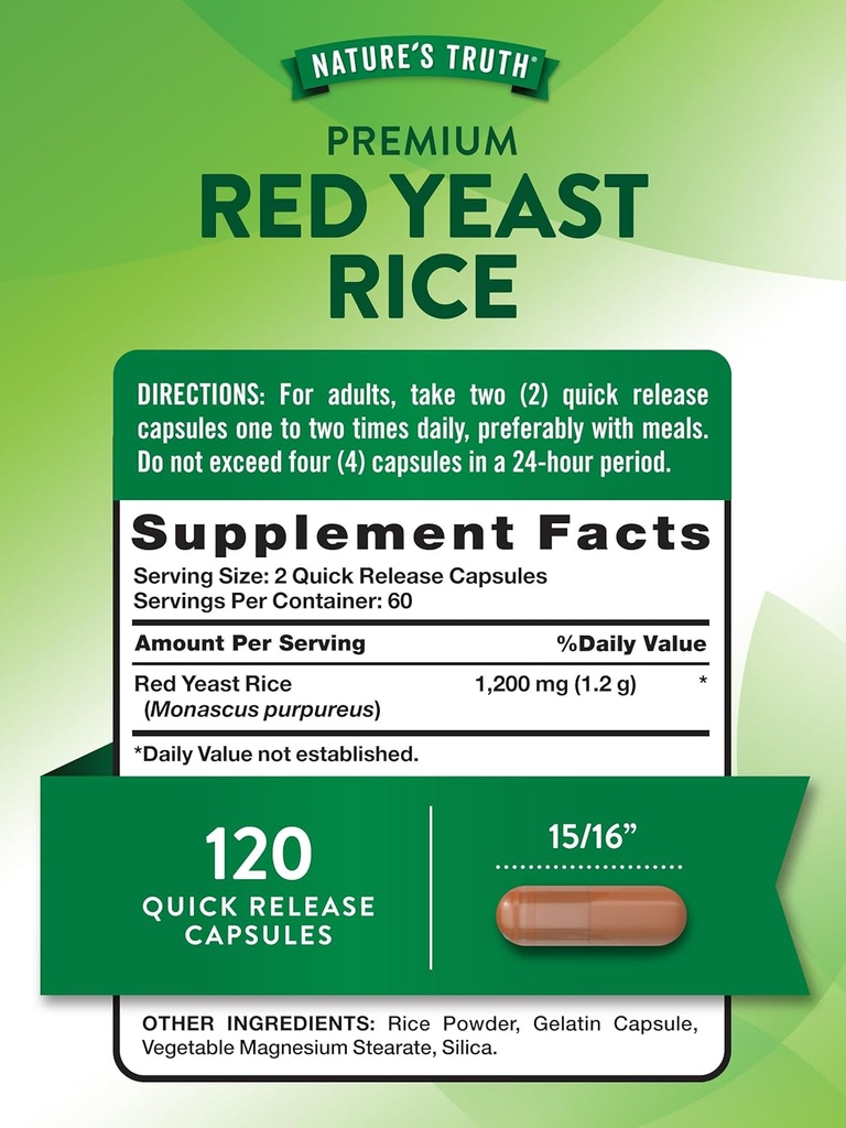 Nature's Truth Red Yeast Rice Capsules 1200 mg | 120 Count | Non-GMO & Gluten Free Supplement 3