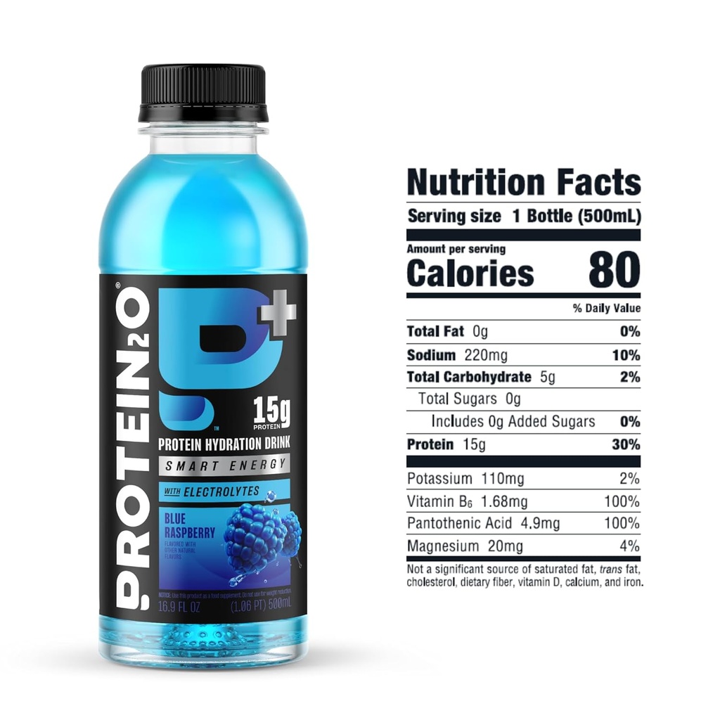 Protein2o 15g Whey Protein Isolate Hydration Drink Plus Energy & Focus, 350mg of Electrolytes, Vitamins B5 & B6, Sugar Free, Energy Variety Pack, 16.9 oz Bottle (Pack of 12) 3