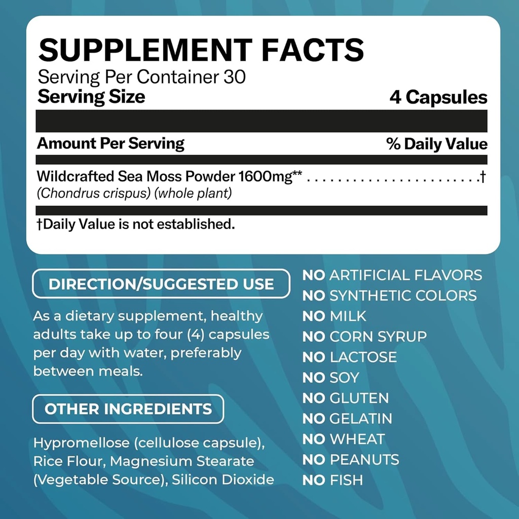 TrueSeaMoss Irish Sea Moss Capsules - 120 Original Capsules (1600mg) - Prebiotic Superfood - Boosts The Immune & Digestive System - Healthy Skin, Keto Detox, Gut, Joint Support 3